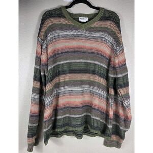 Norm Thompson Multicolor Stripe Silk Blend V-Neck Sweater Women's XL Lightweight